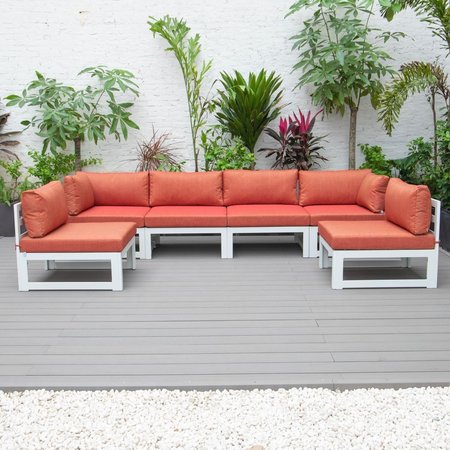 LEISUREMOD Chelsea Patio Sectional for White Aluminum with Cushions, Orange - 6 Piece CSW-6OR